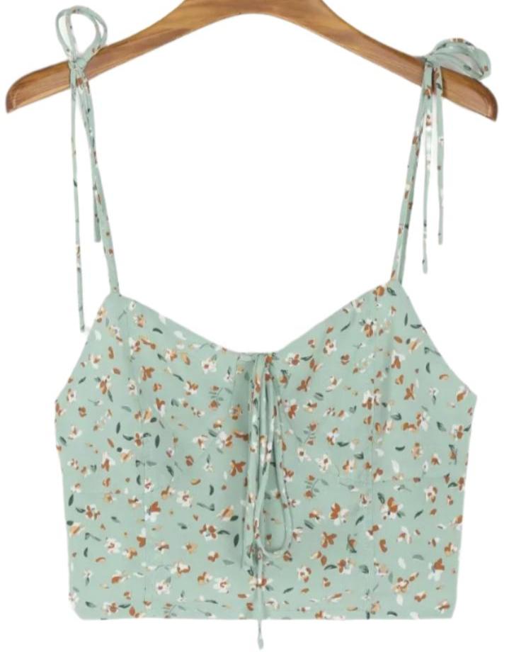 French Idyllic Floral Lace Printing Sexy Crop Top