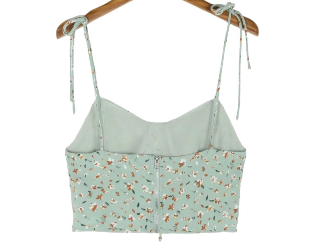 French Idyllic Floral Lace Printing Sexy Crop Top