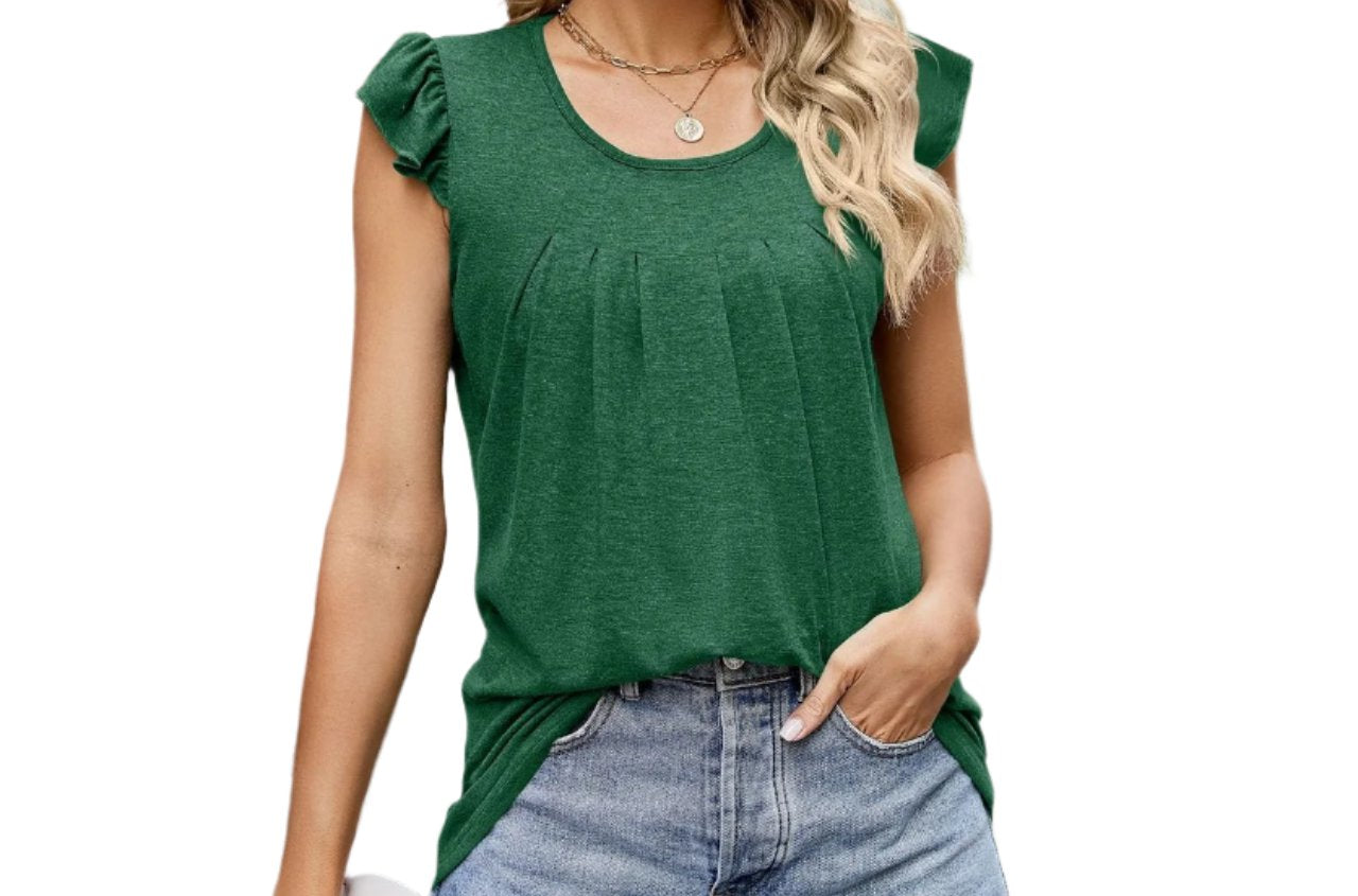 Pleated Stitching Ruffle Sleeve Top