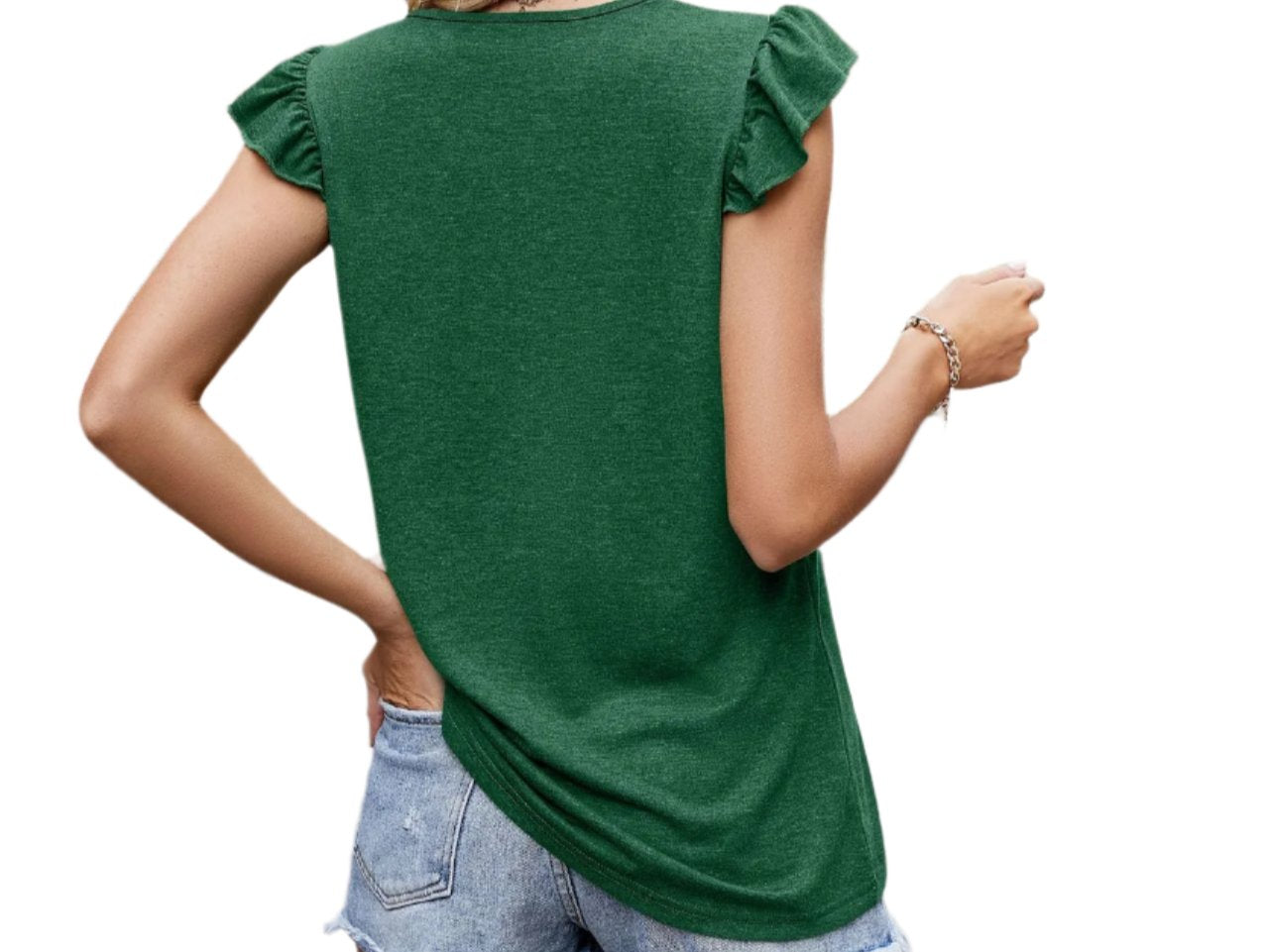 Pleated Stitching Ruffle Sleeve Top