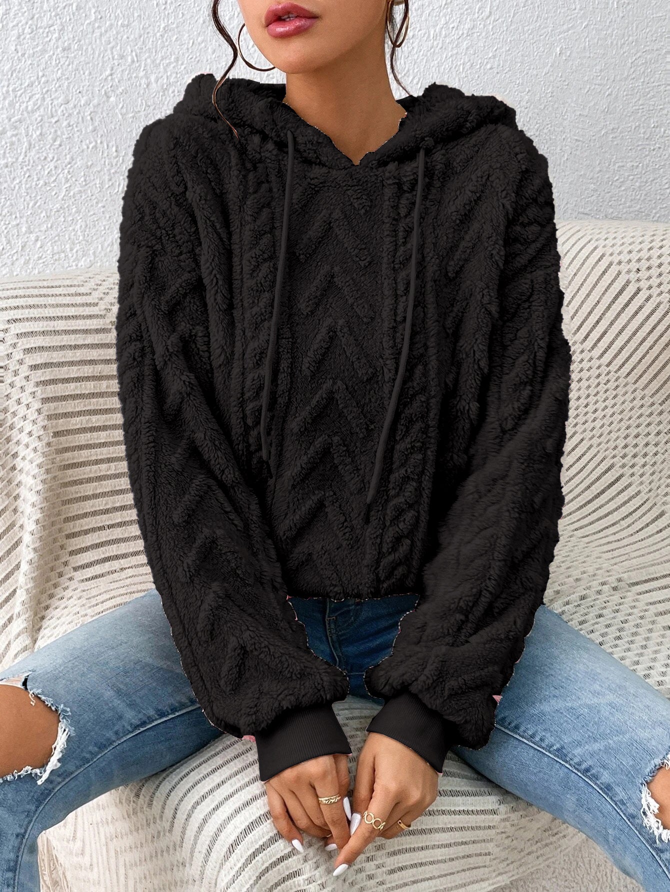 Pullover Hooded Loose Plush Sweater