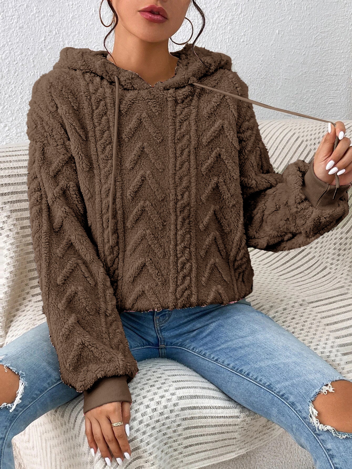 Pullover Hooded Loose Plush Sweater