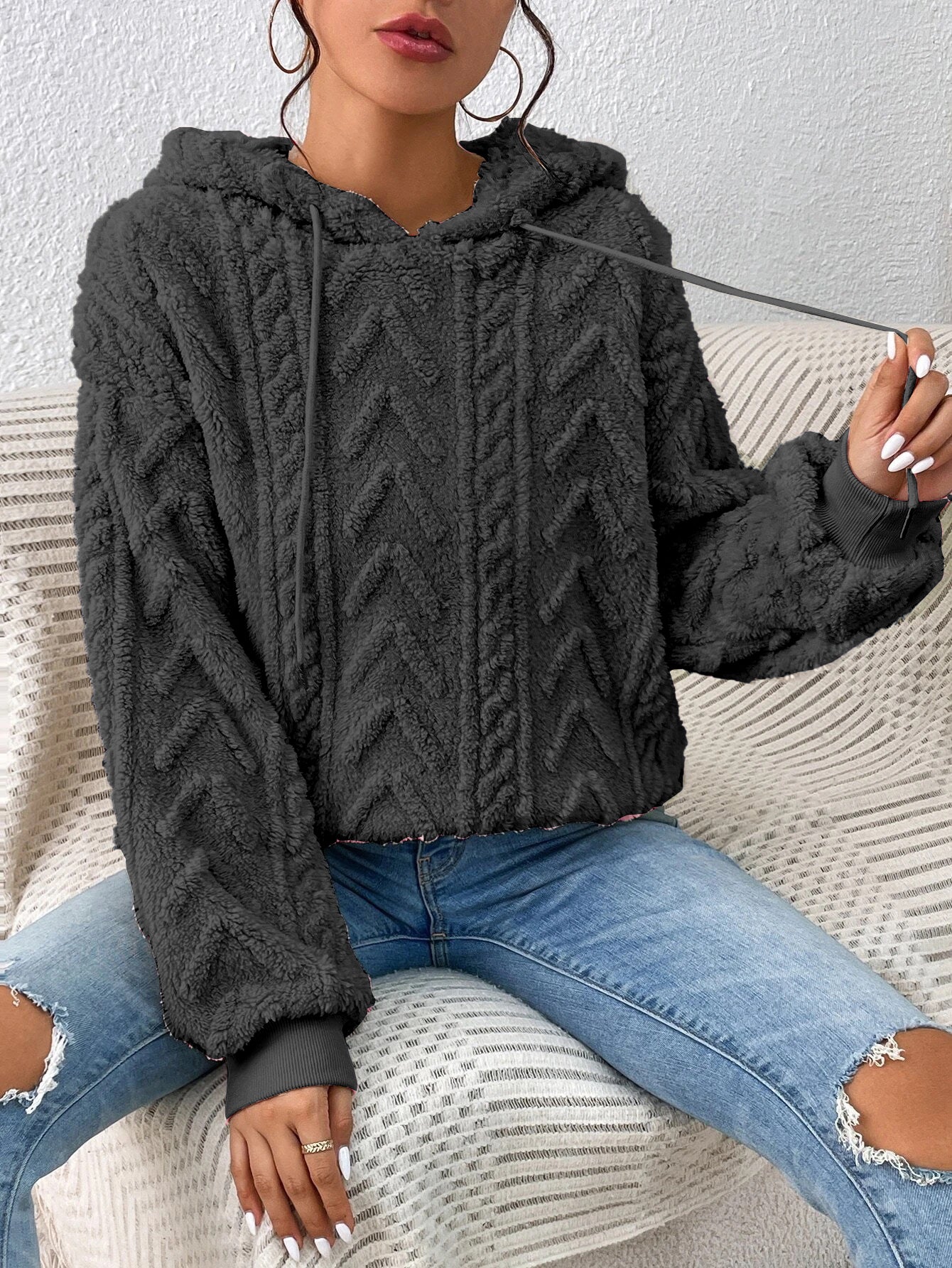 Pullover Hooded Loose Plush Sweater