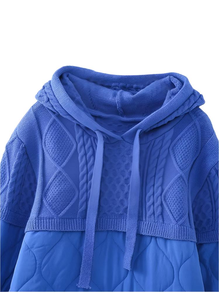 Patchwork Knitting Hoodie Cotton Coat