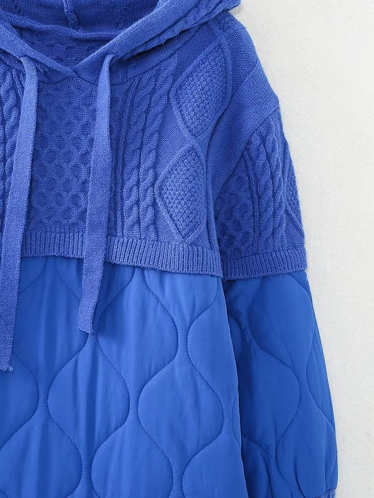 Patchwork Knitting Hoodie Cotton Coat