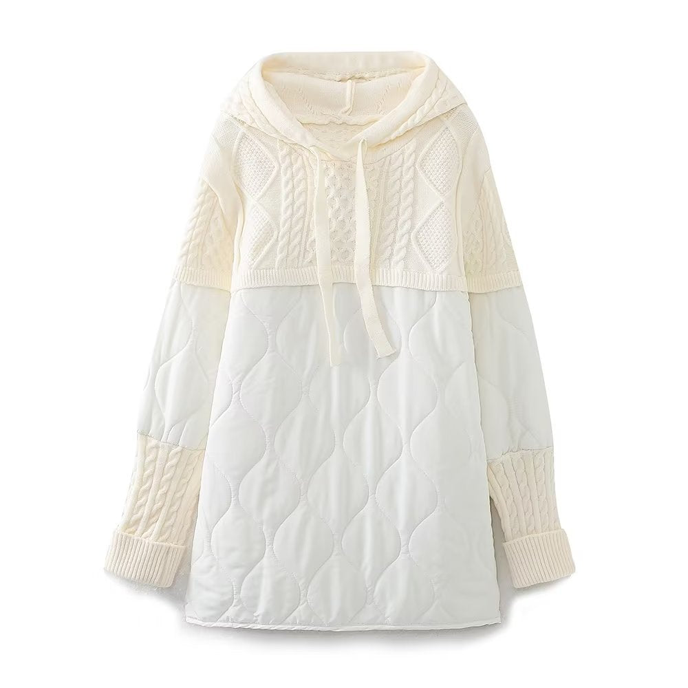 Patchwork Knitting Hoodie Cotton Coat