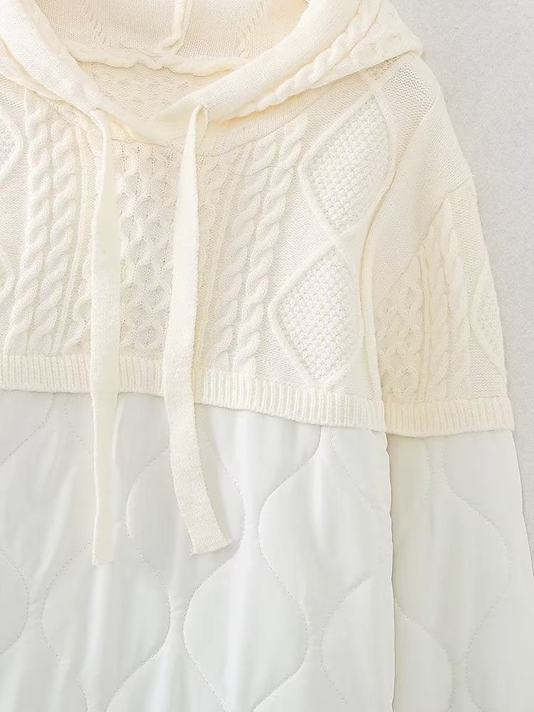 Patchwork Knitting Hoodie Cotton Coat