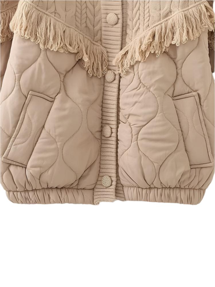 Tassel Decorative Knitted Patchwork Cotton Padded Jacket Coat