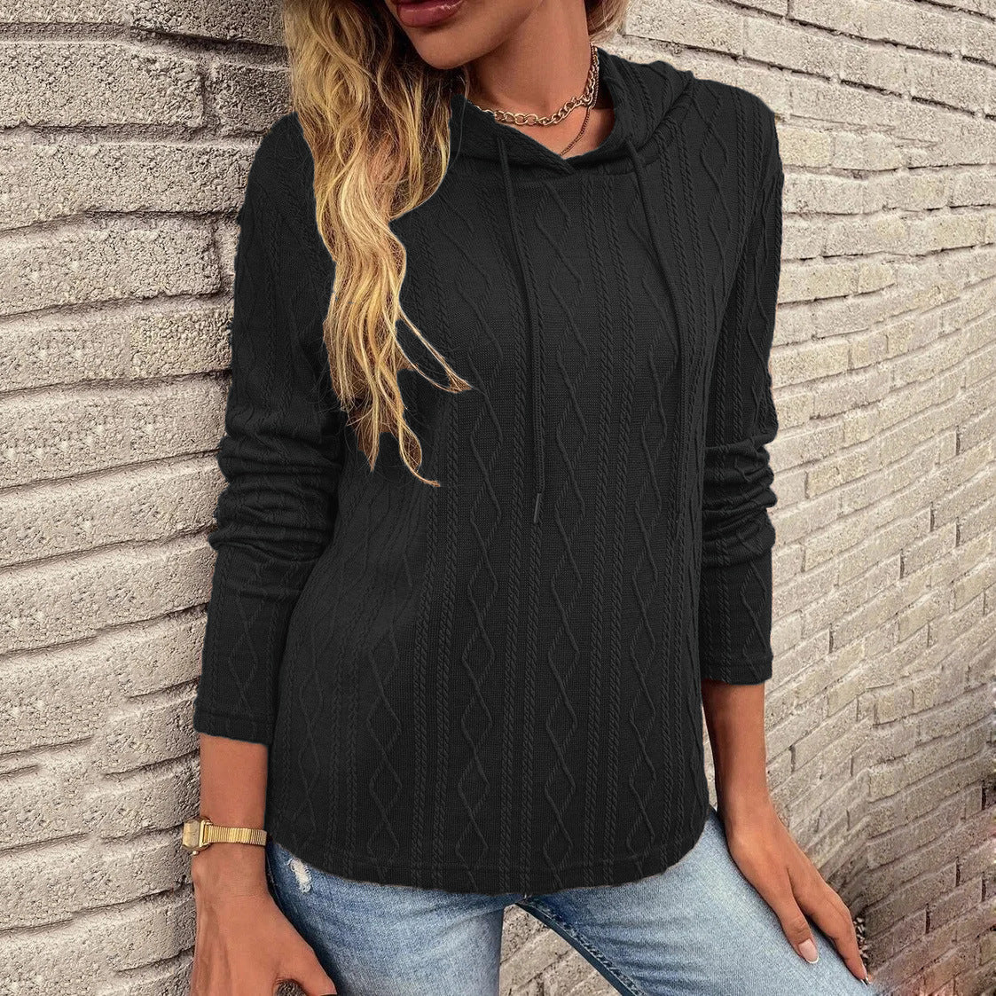 Solid Color Long Sleeve Hooded Pullover Sweatshirt