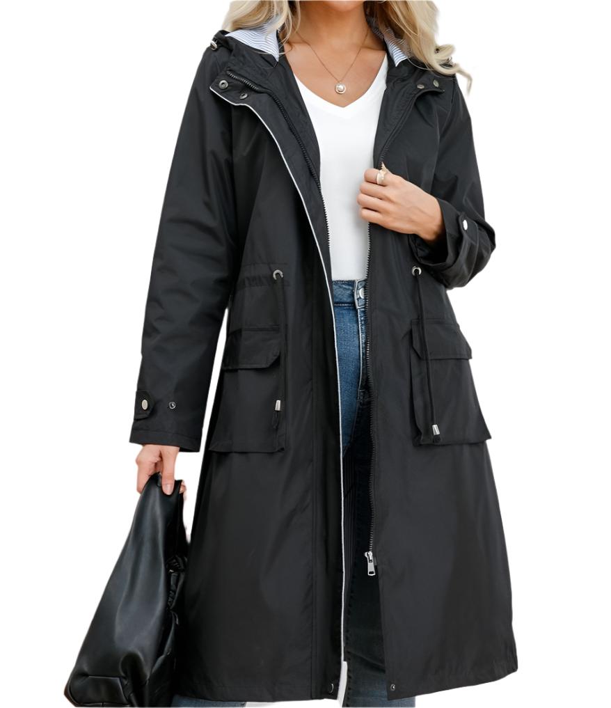 Trench Waterproof Hooded Striped Lining Coat