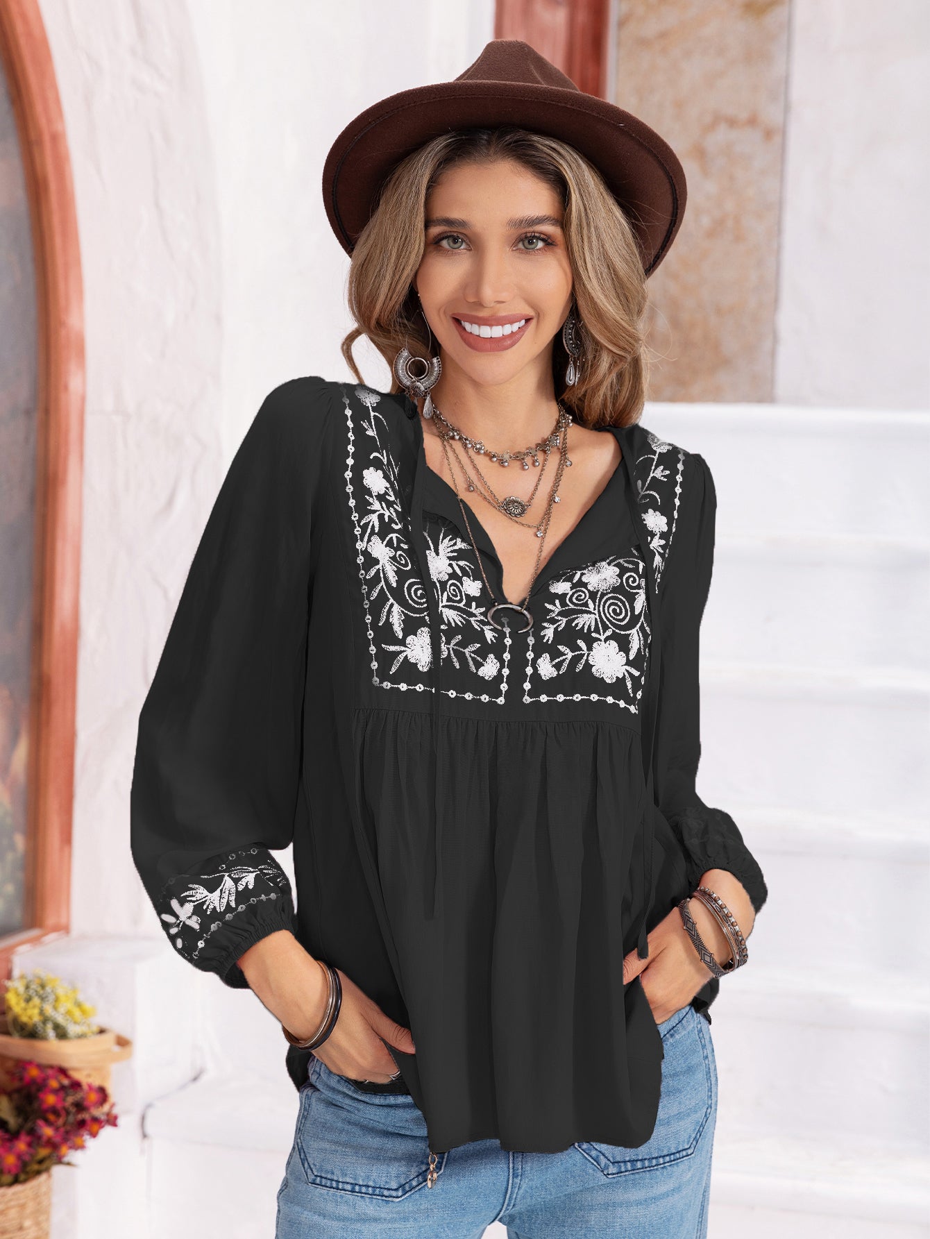 Sweet Embroidered Lantern Nine Quarter Sleeve Top - tamrashopsocial