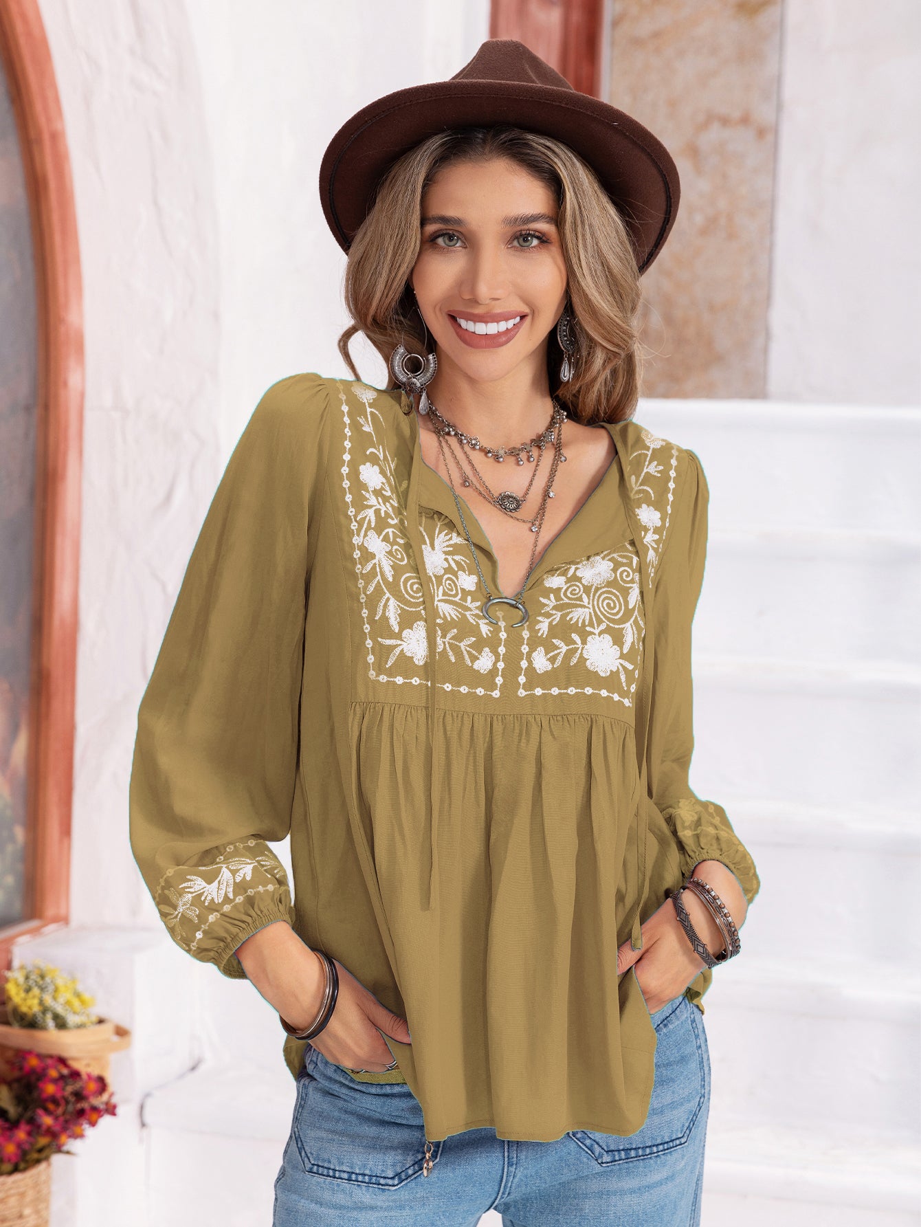 Sweet Embroidered Lantern Nine Quarter Sleeve Top - tamrashopsocial