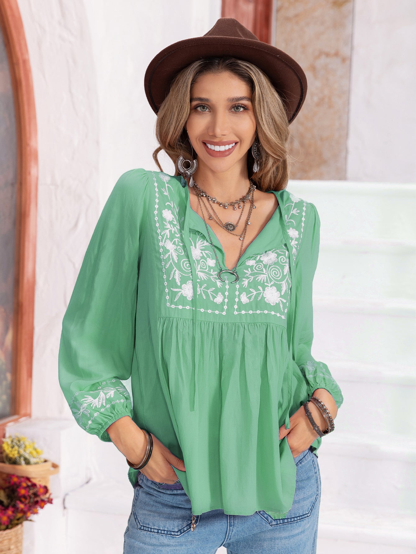 Sweet Embroidered Lantern Nine Quarter Sleeve Top - tamrashopsocial