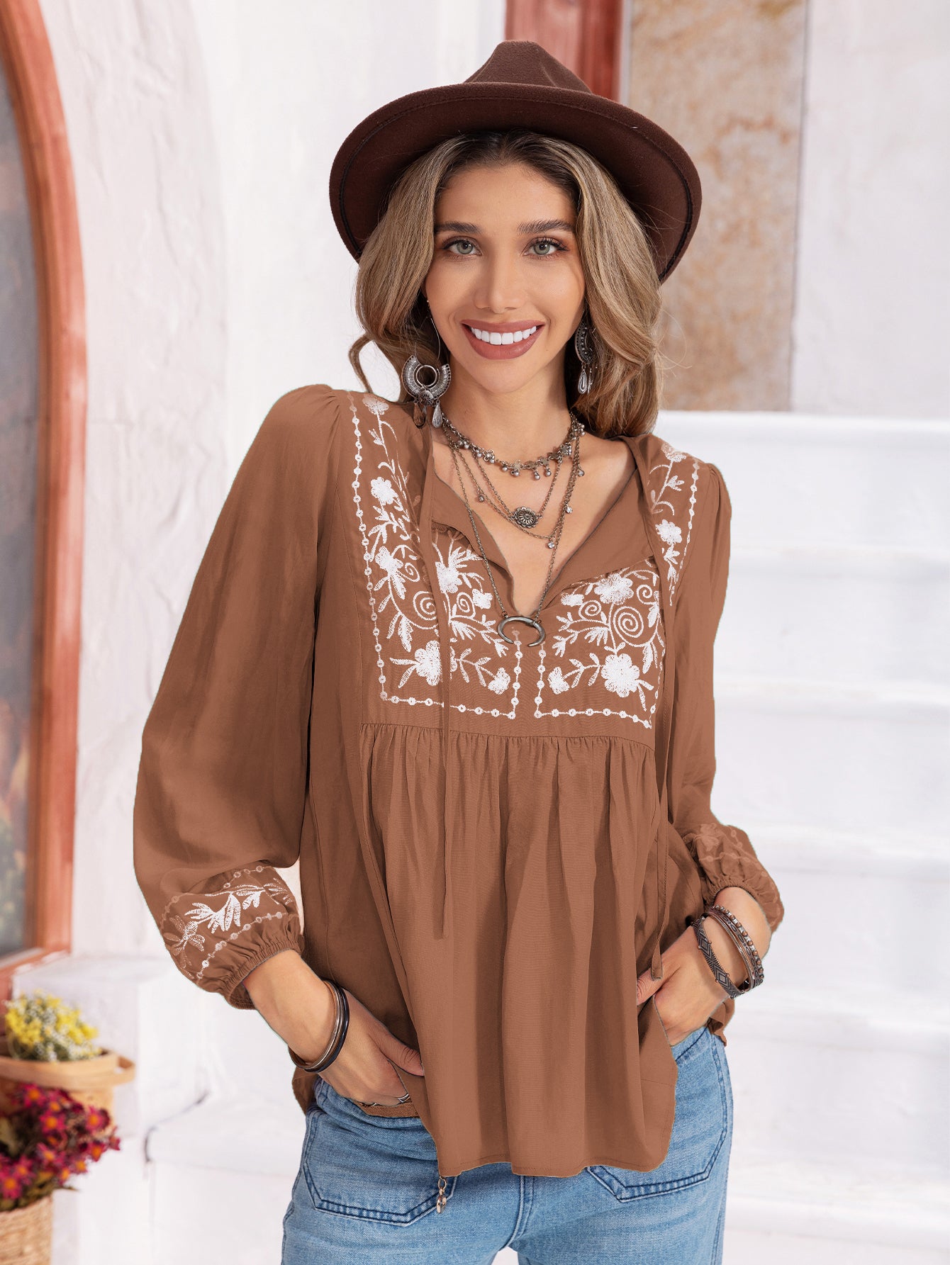 Sweet Embroidered Lantern Nine Quarter Sleeve Top - tamrashopsocial