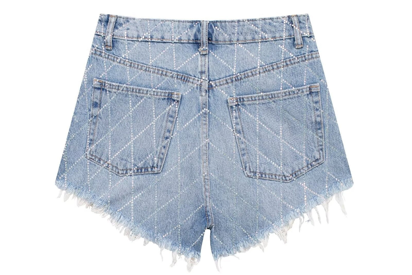 High Waist Stich Edge Denim Shorts