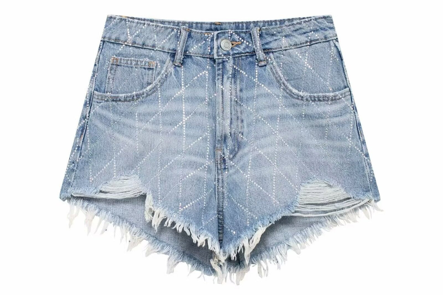 High Waist Stich Edge Denim Shorts