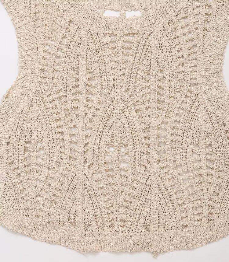 Casual Hollow Cutout Sleeveless Crocheted Top