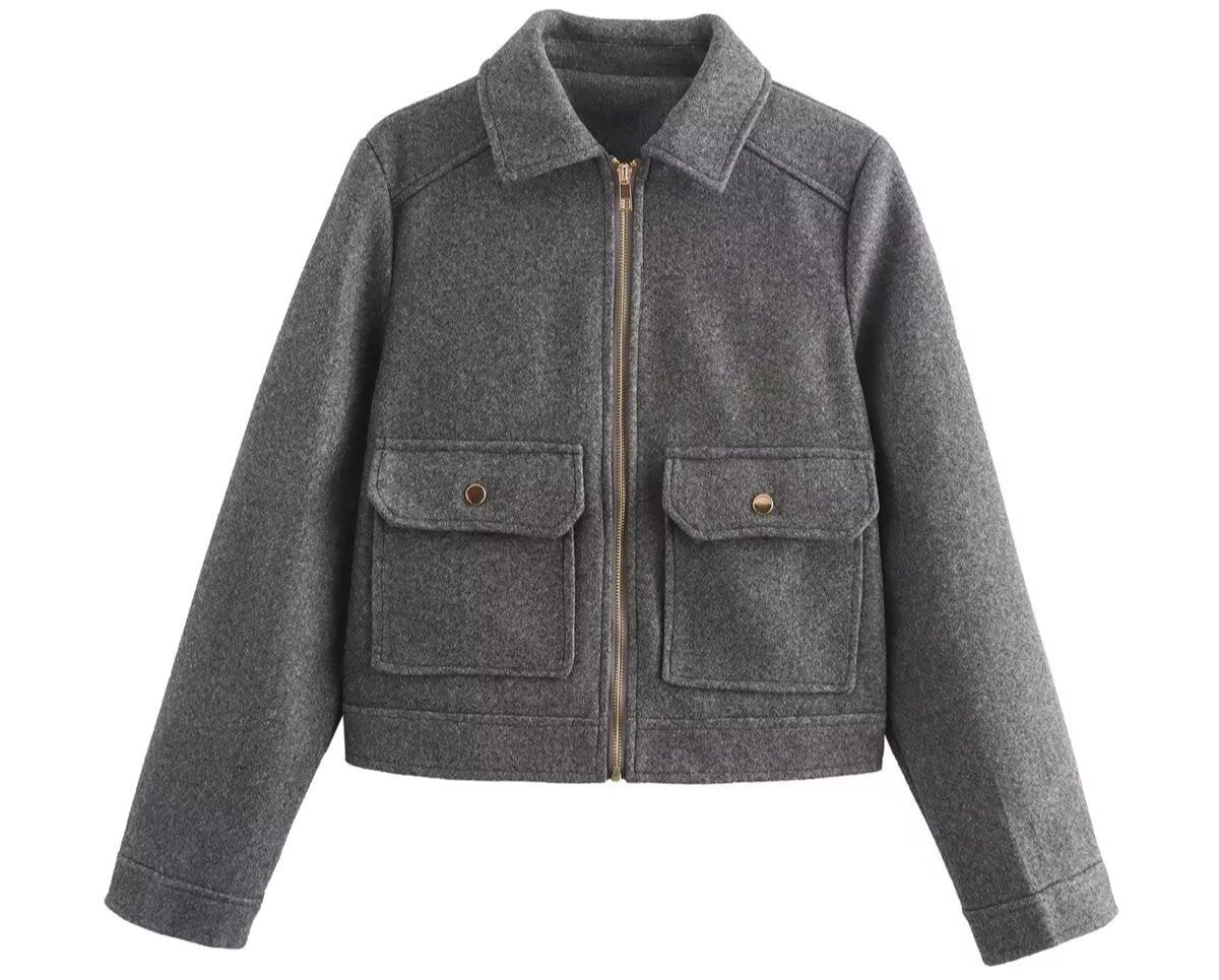 Soft Woolen Coat with Pocket Zipper