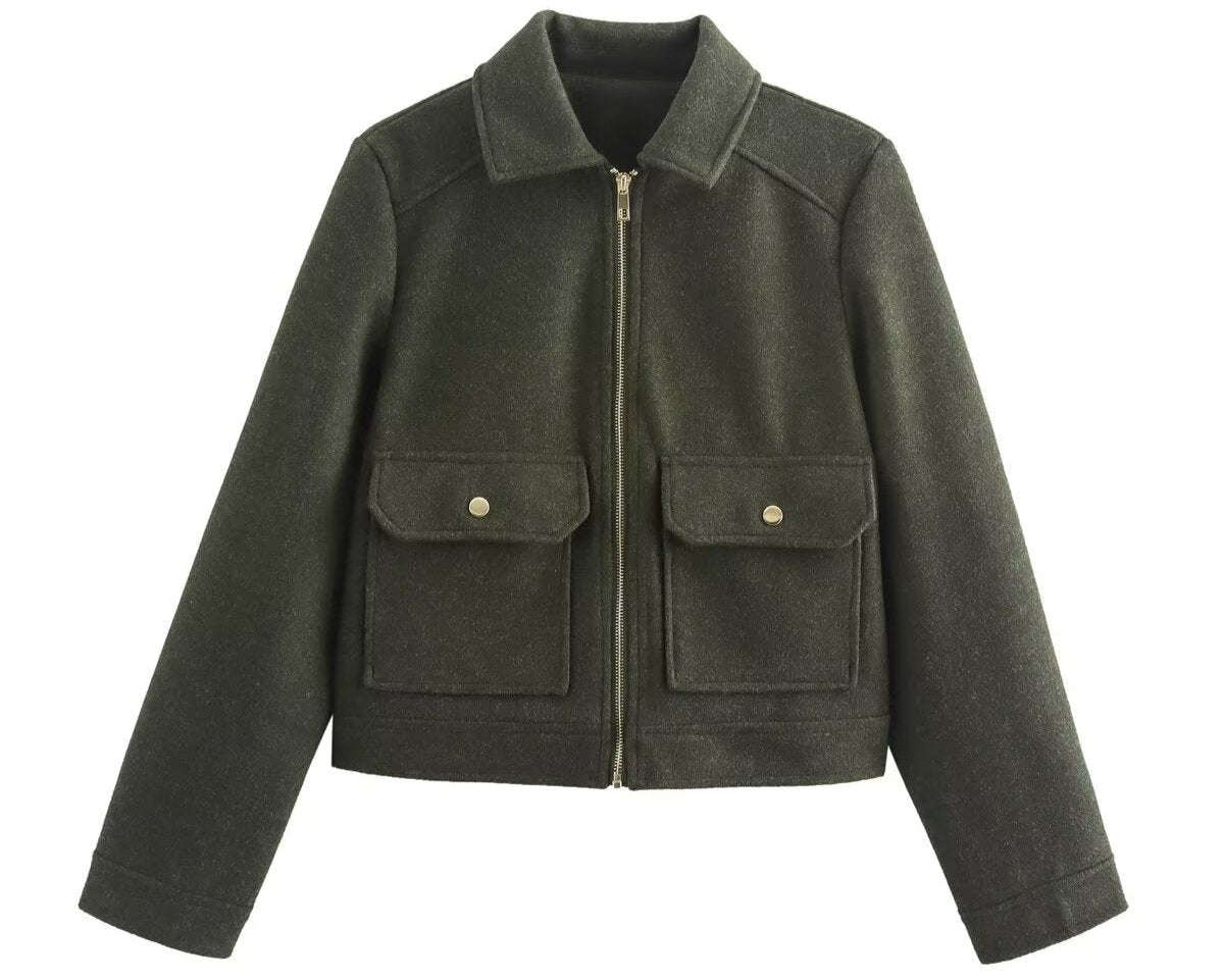 Soft Woolen Coat with Pocket Zipper