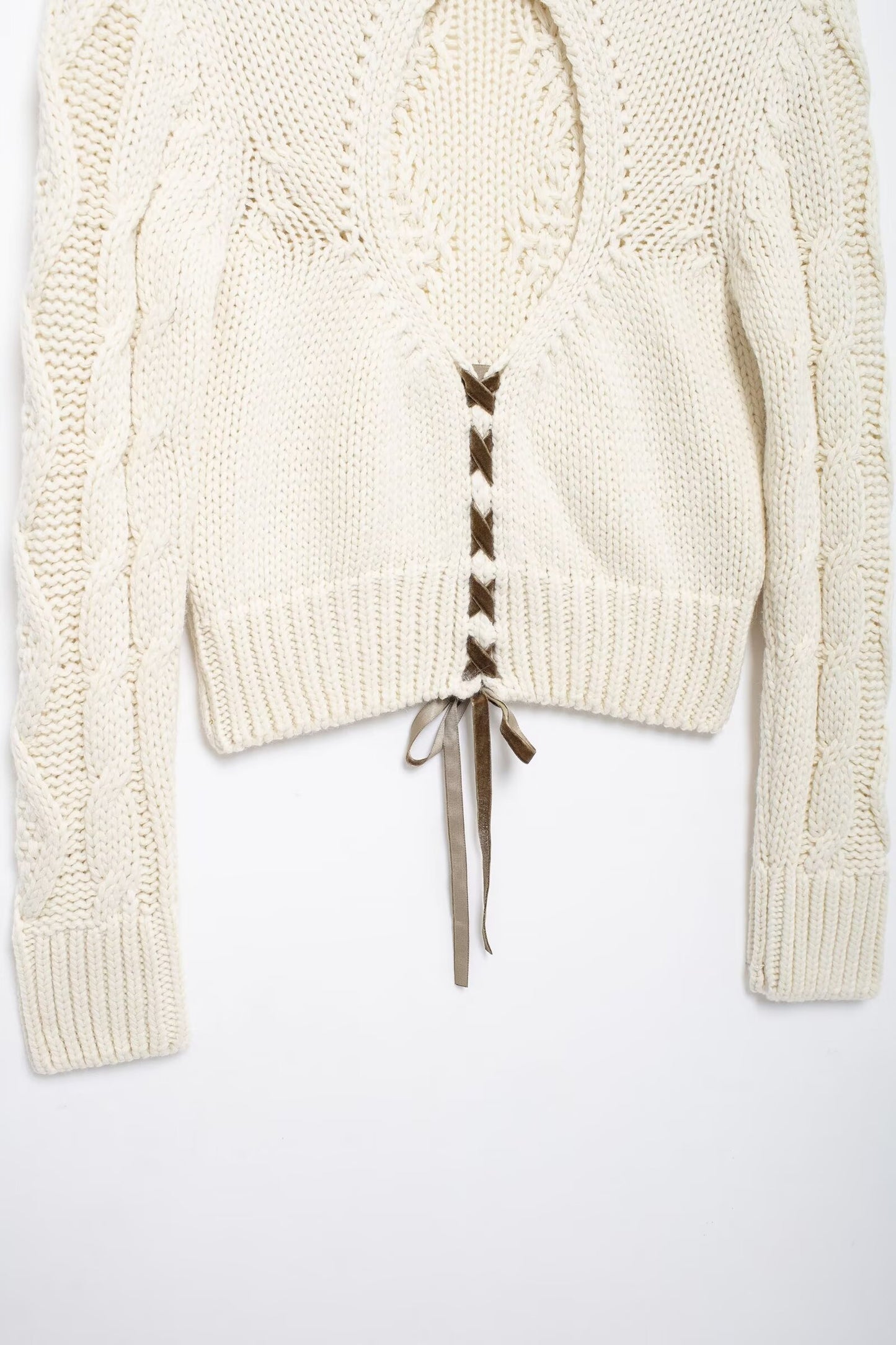 Back Opening Design Eight Strand Knitted Sweater