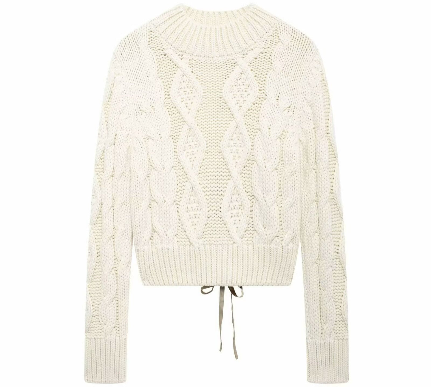 Back Opening Design Eight Strand Knitted Sweater