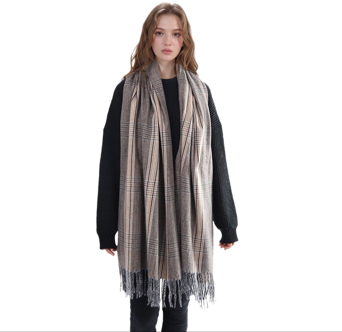 Barbed Fringe Plaid Scarf