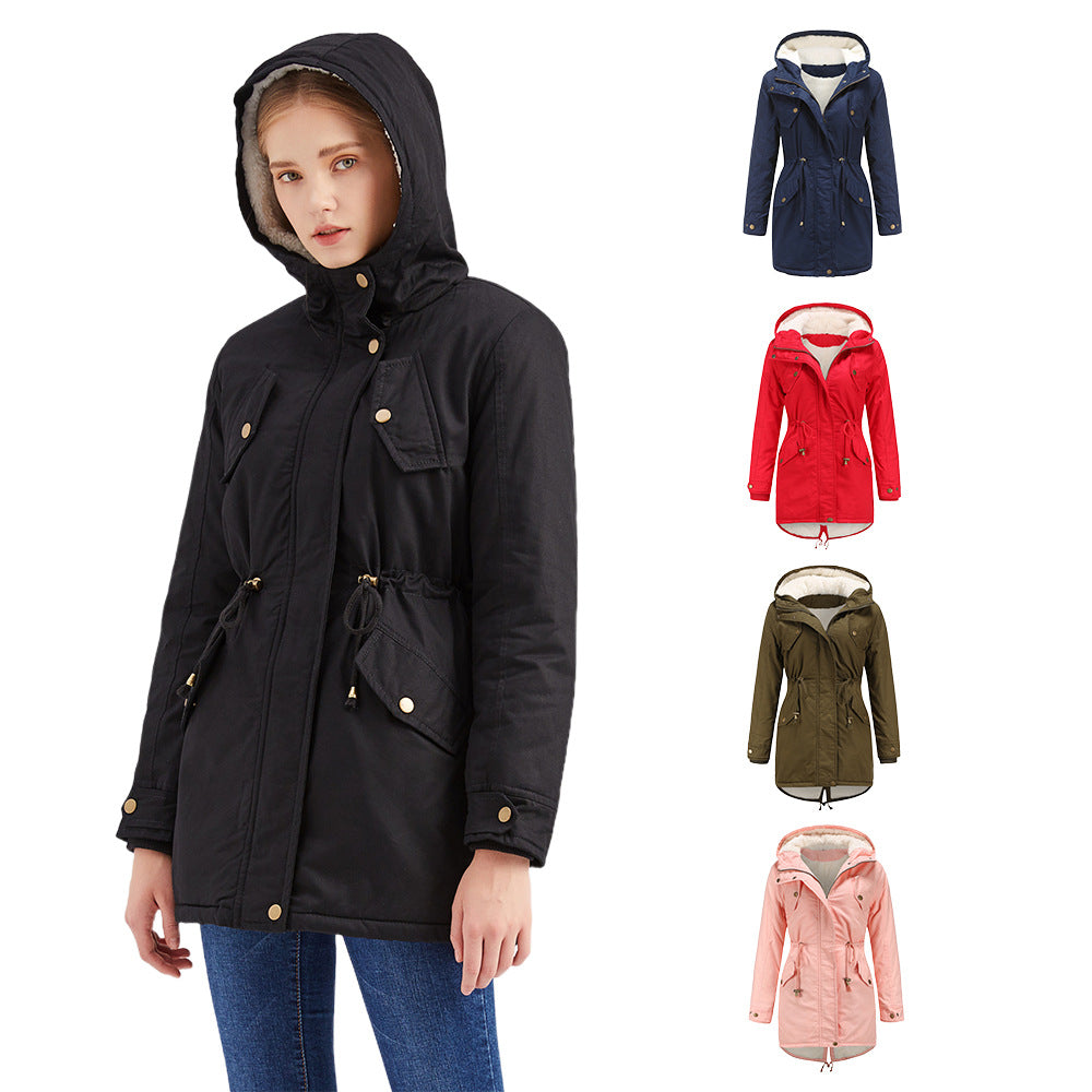 Cotton Padded Hooded Drawstring Cinched Coat