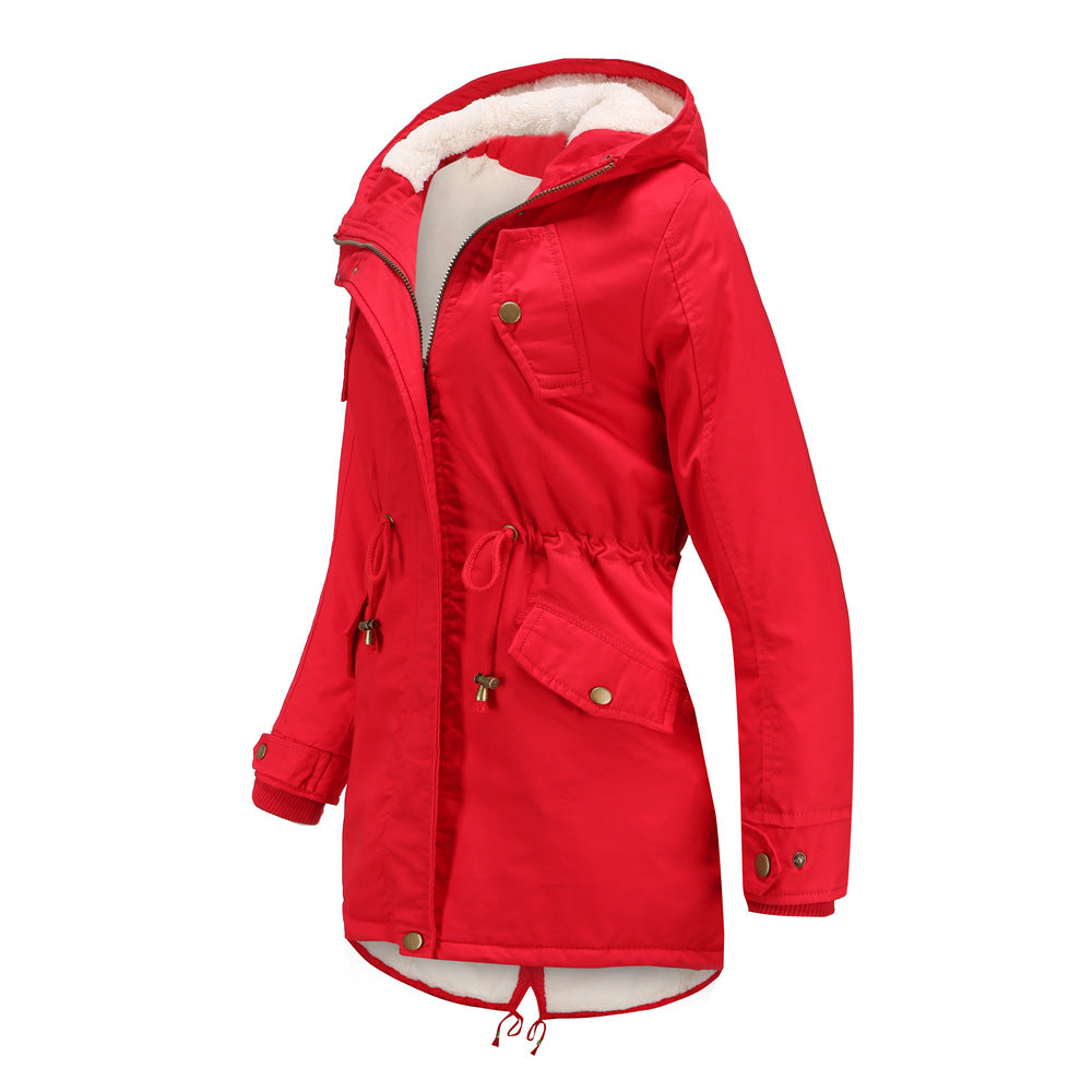 Cotton Padded Hooded Drawstring Cinched Coat