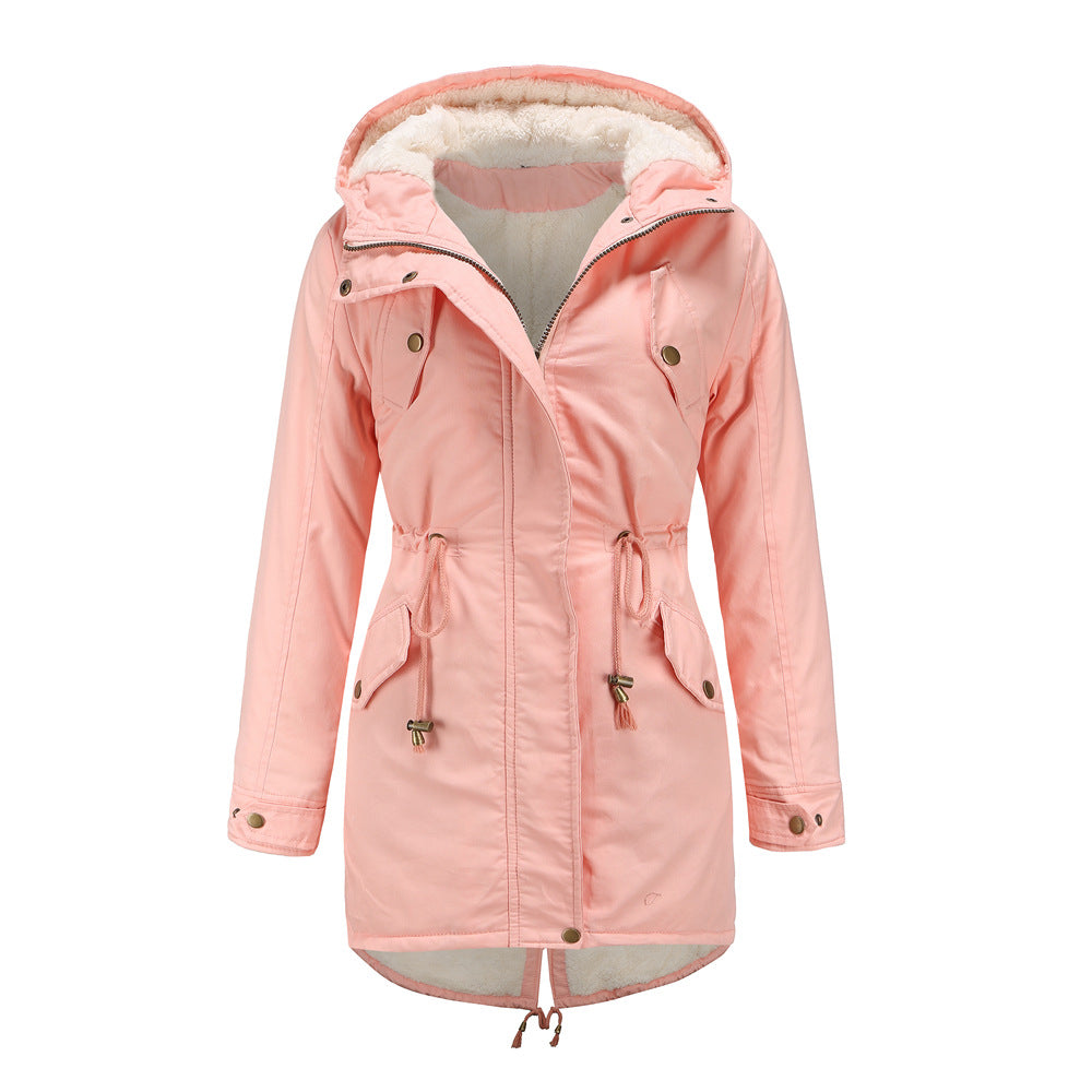 Cotton Padded Hooded Drawstring Cinched Coat