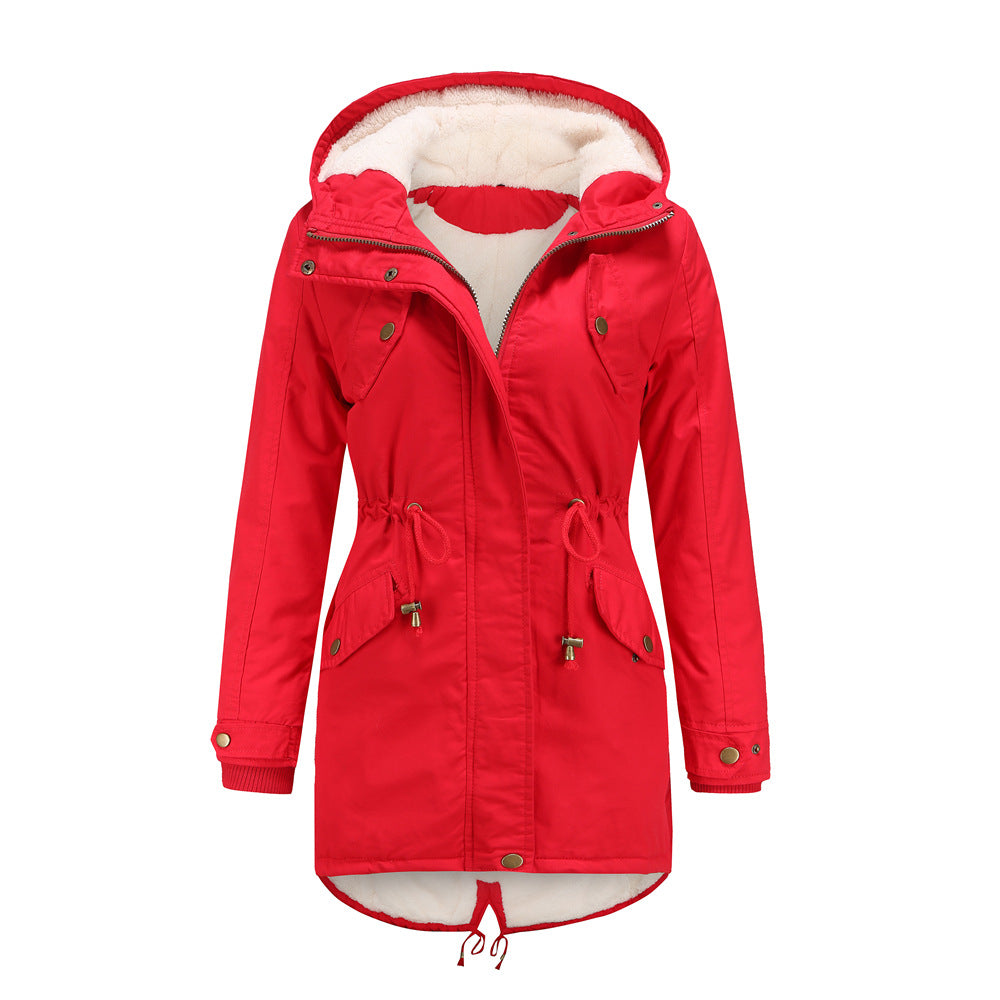 Cotton Padded Hooded Drawstring Cinched Coat