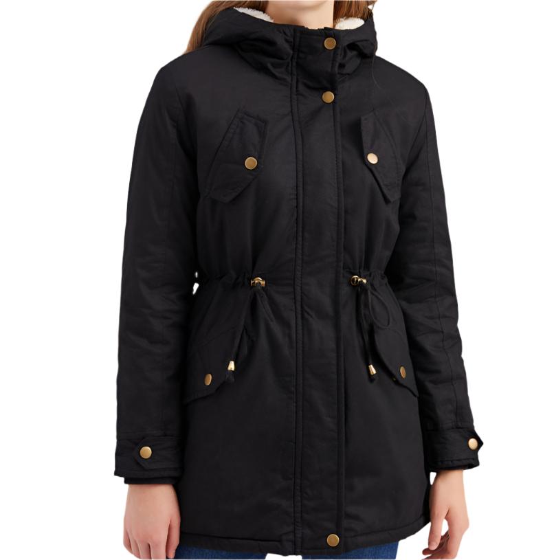 Cotton Padded Hooded Drawstring Cinched Coat