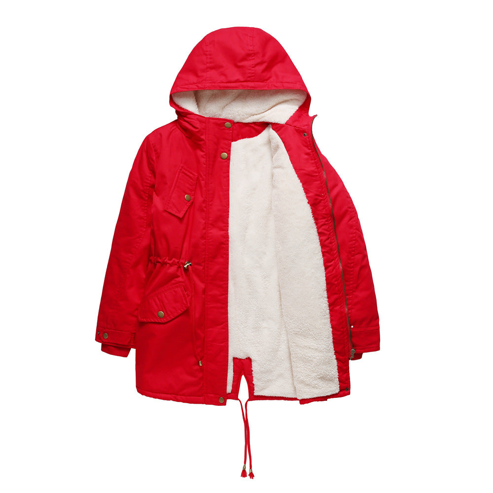 Cotton Padded Hooded Drawstring Cinched Coat