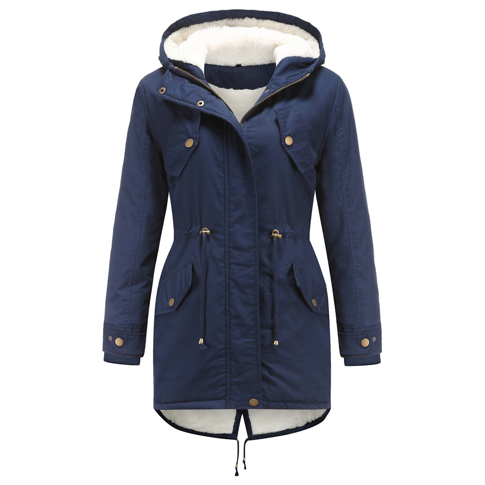 Cotton Padded Hooded Drawstring Cinched Coat