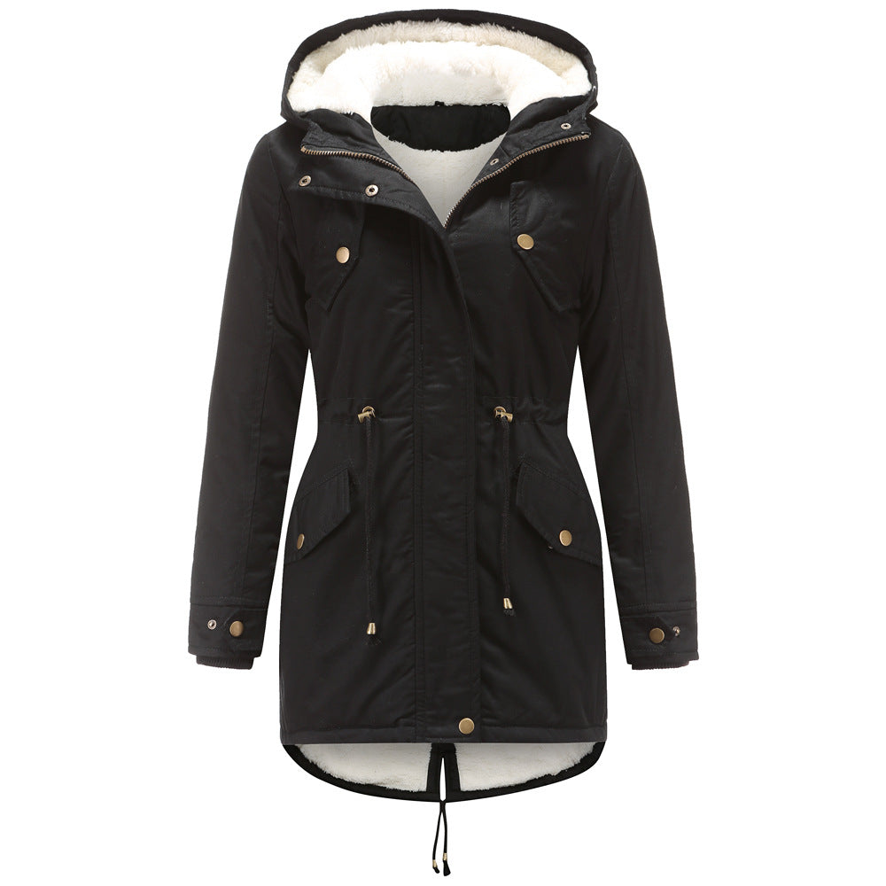 Cotton Padded Hooded Drawstring Cinched Coat