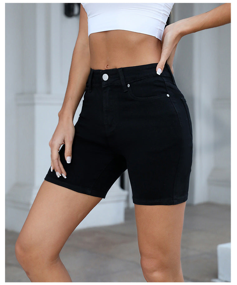 High Waist Black Pencil Denim Shorts