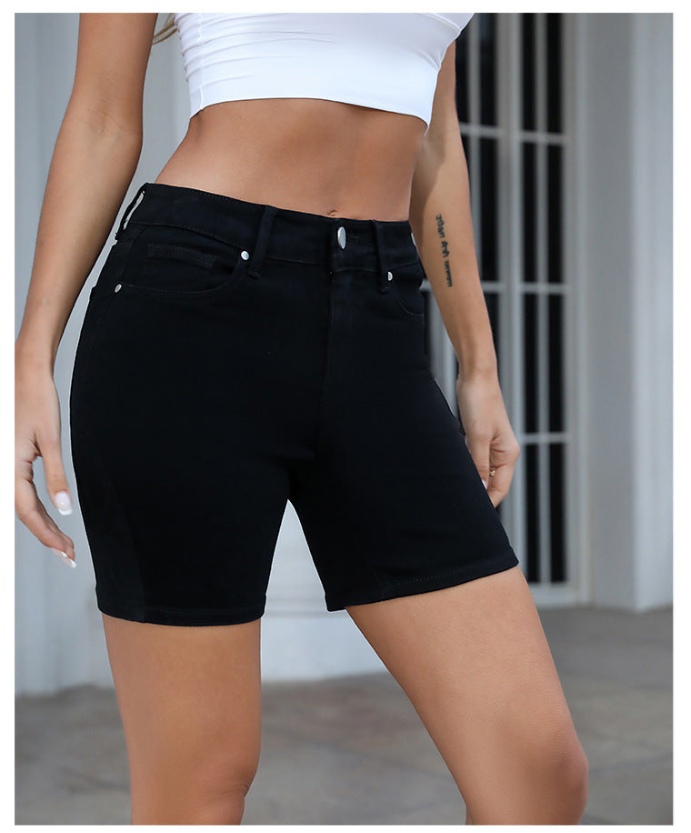 High Waist Black Pencil Denim Shorts