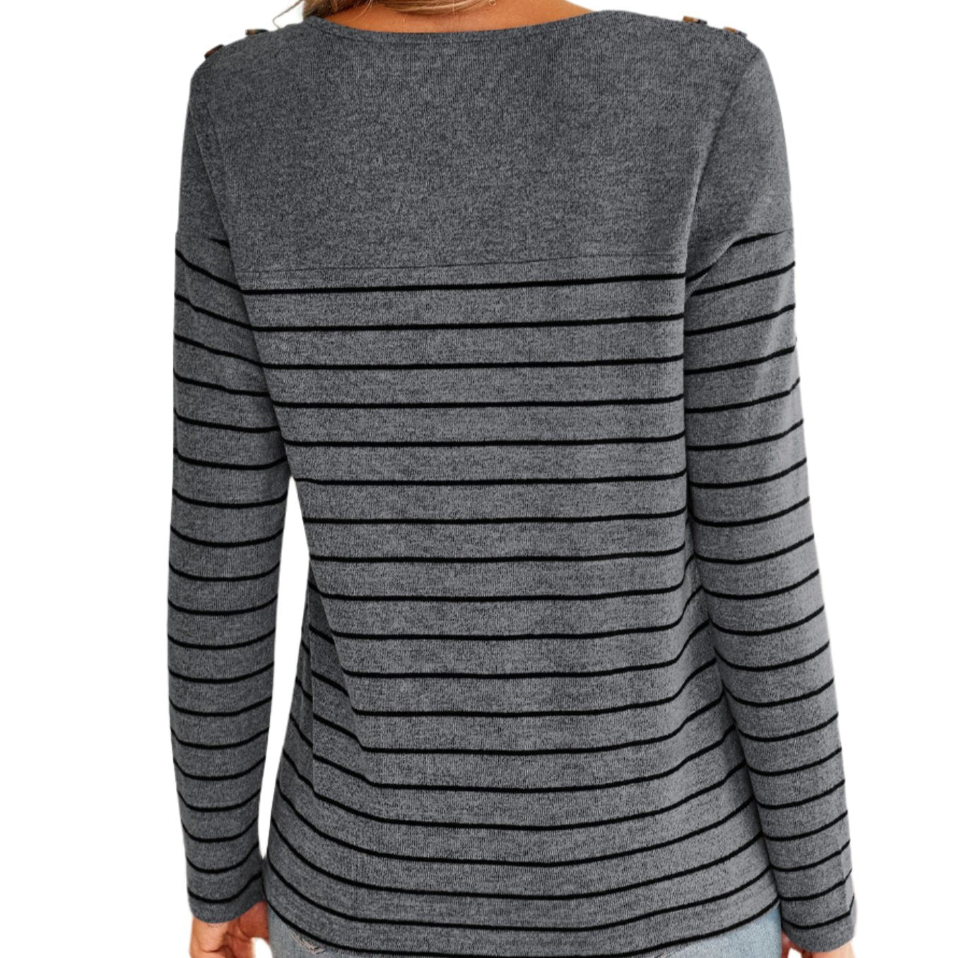 Striped Contrast Color Long Sleeve Button Top