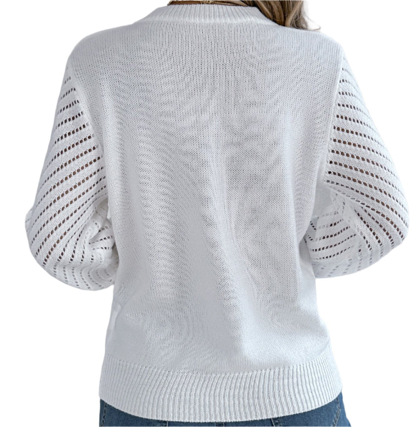 Casual Hollow Cutout Lantern Sleeve Pullover Sweater