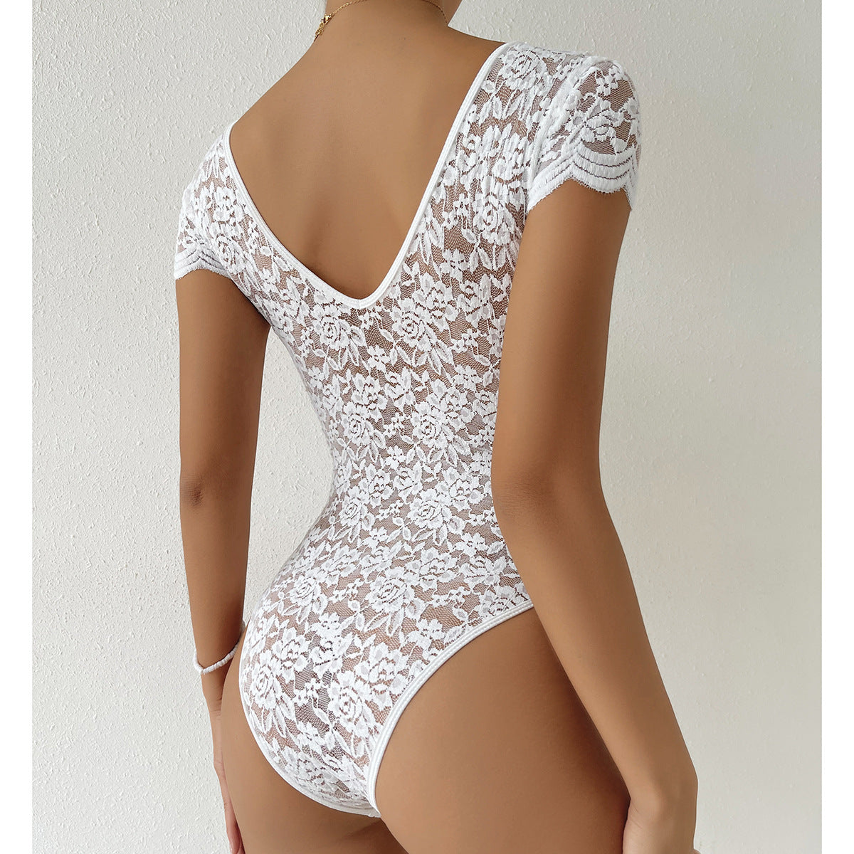 Lace See through Deep V-Plunge Backless Niche Design Bodysuit