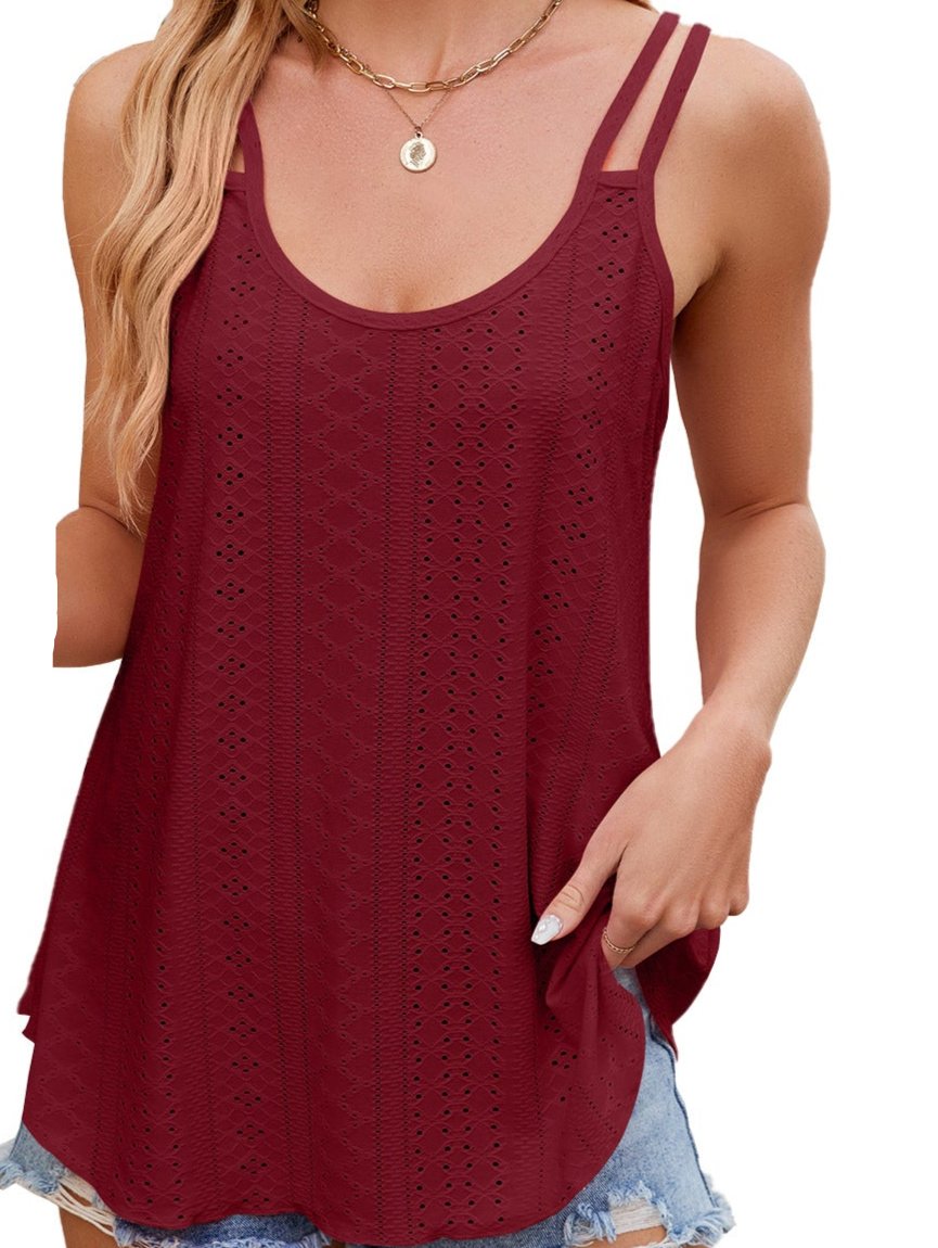 Solid Color Round Neck Spaghetti Double Strap Top