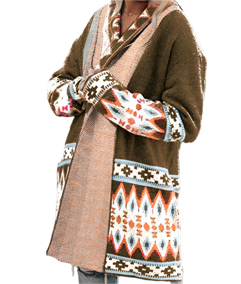 Ethnic Print Knitted Cardigan