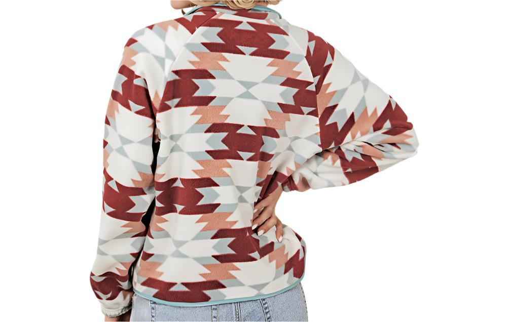 Geometric Abstract Fleece Printed Long Sleeve Jacket