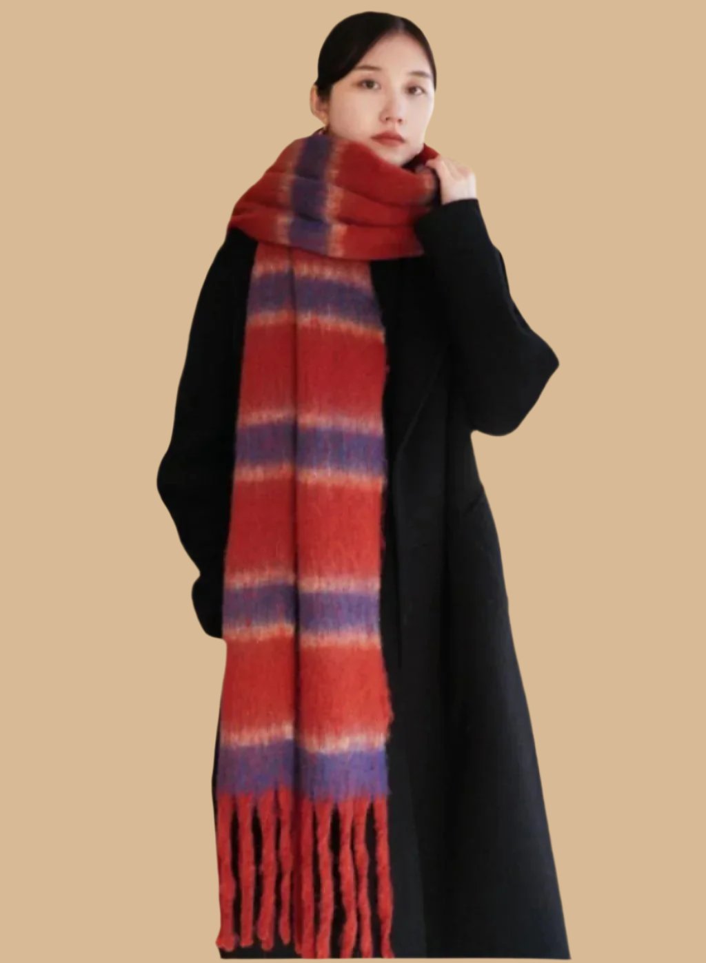 Thickened Yarn Braid Tassel Stripes Scarf