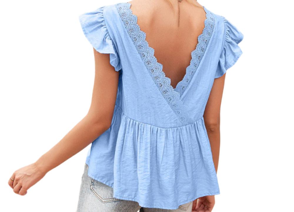 Ruffle Sleeve Lace Backless Top