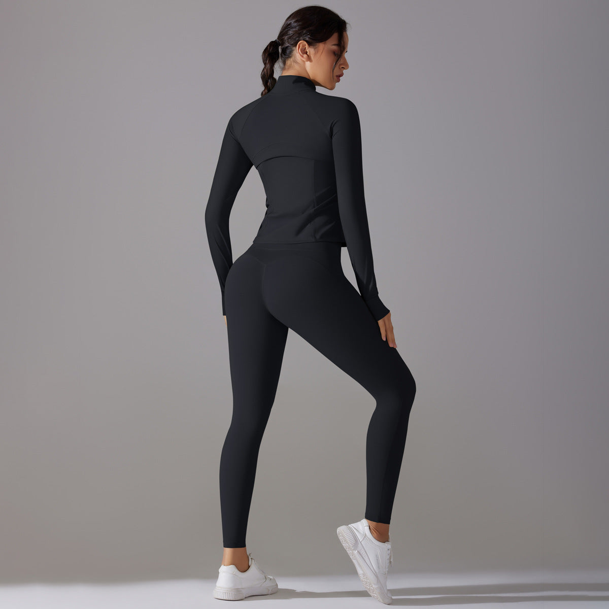 Long Sleeve Slim Elastic Zipper Workout Sports Set