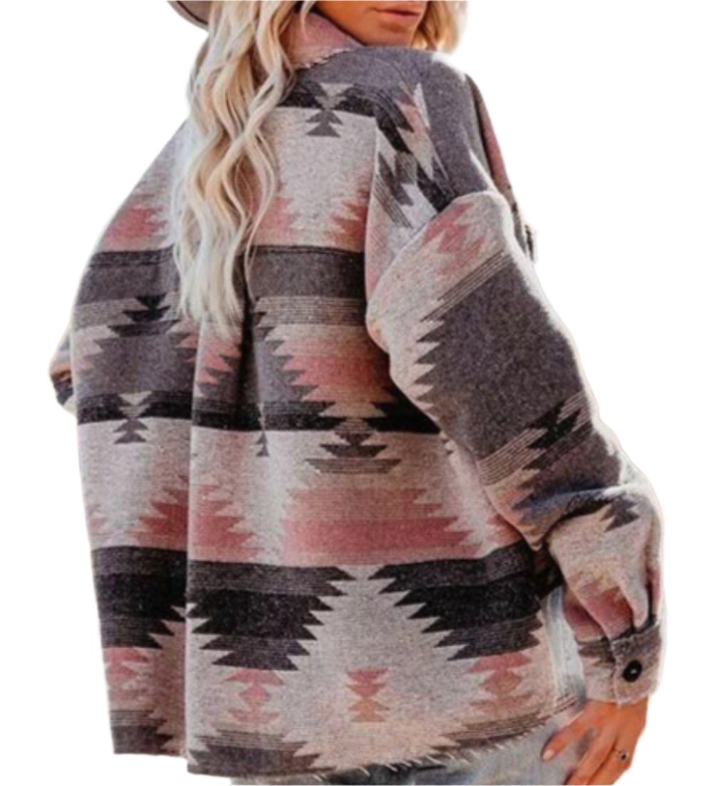 Aztec Retro Ethnic Geometric Abstract Printed Woolen Coat