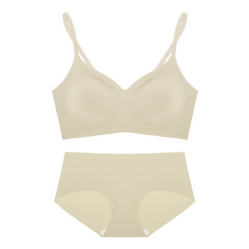 Seamless Comfort V-Neck Shoulder Strap Thin Bra Set
