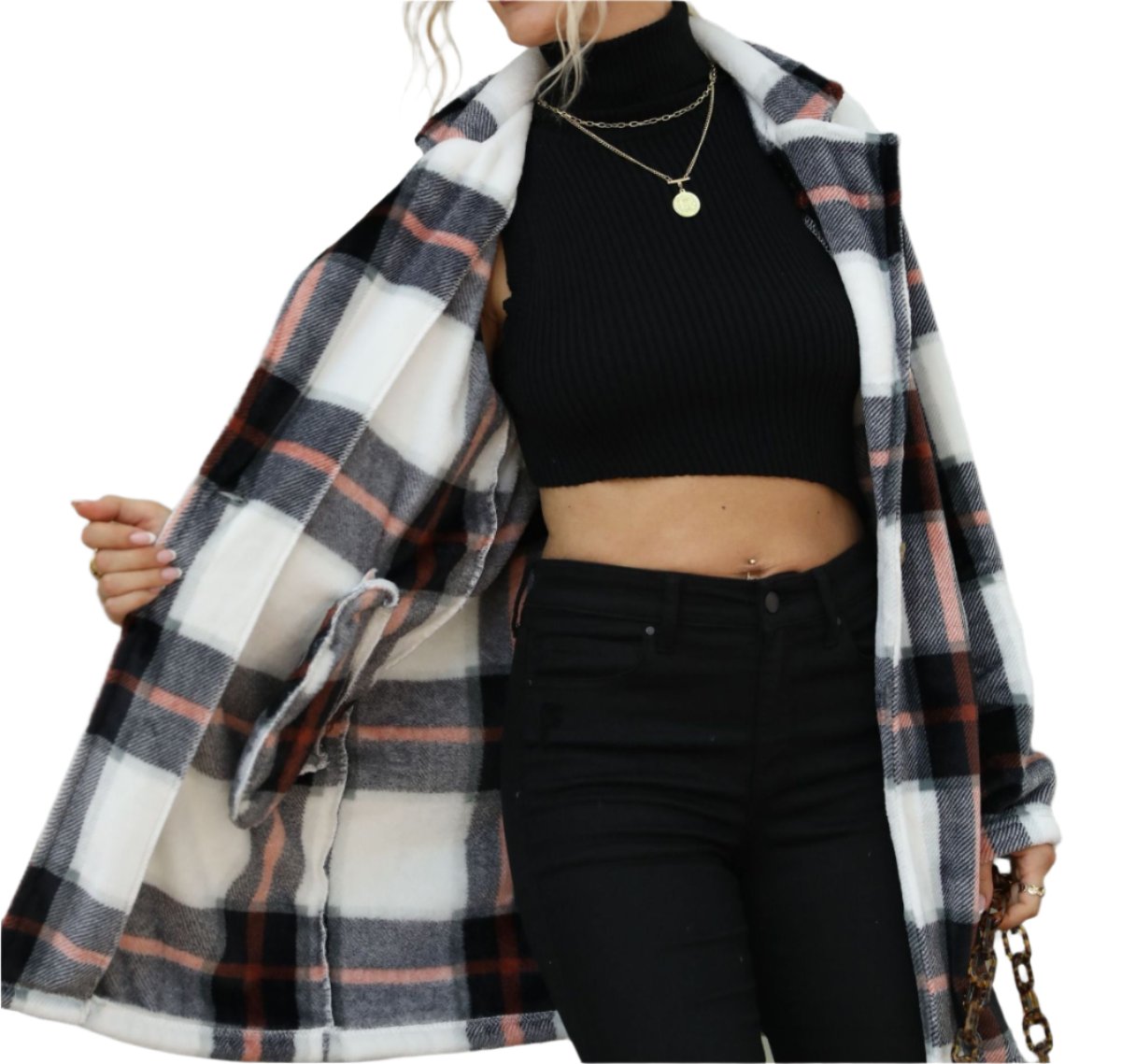 Elegant Long Sleeve Collared Gold Mink Fluff Woolen Coat