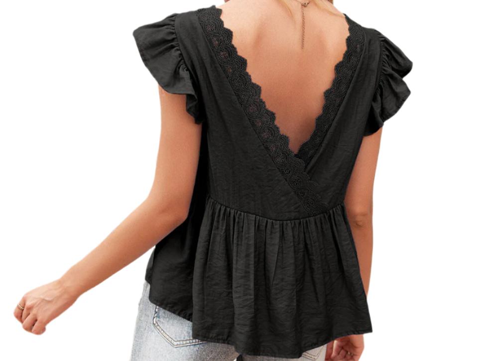 Ruffle Sleeve Lace Backless Top