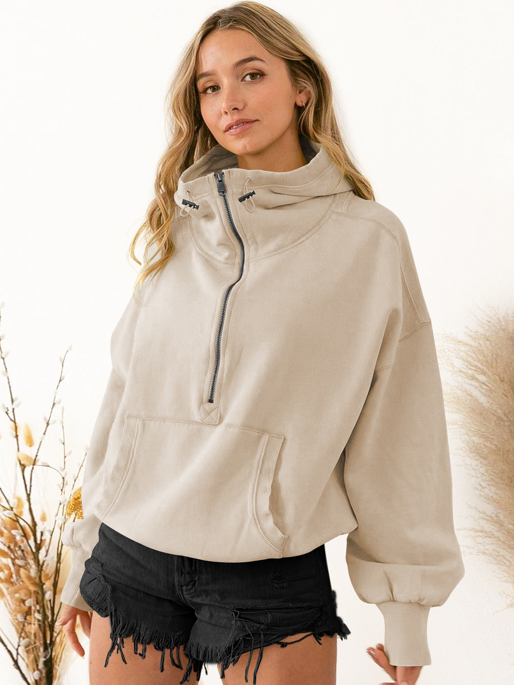 Sports Zipper Drawstring Long Sleeve Sweater